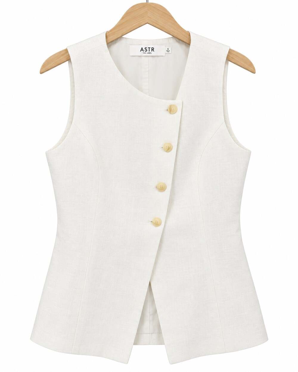 ASTR the Label Sonja White Linen Blend Asymmetric Button Tailored Vest Top Small